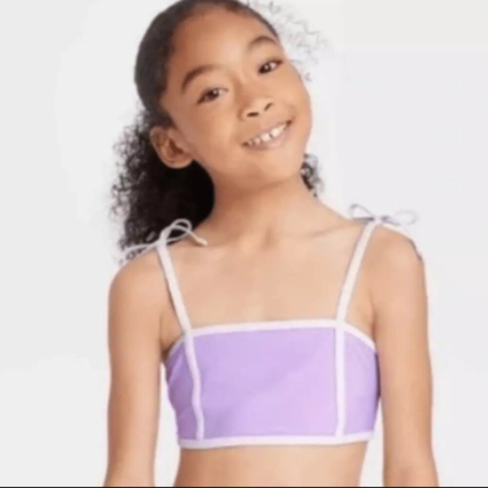 Cat & Jack Kids Girls' Tie Strap Sleeve Piece Top Swimsuit Purple S (6/6X) NWT